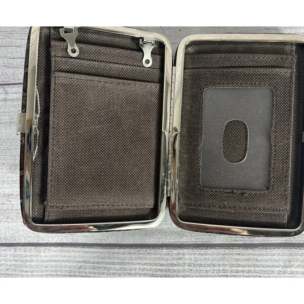 Vintage Y2K Croc Embossed Faux Leather Cross‎ Wallet Flip Phone Holder Brown